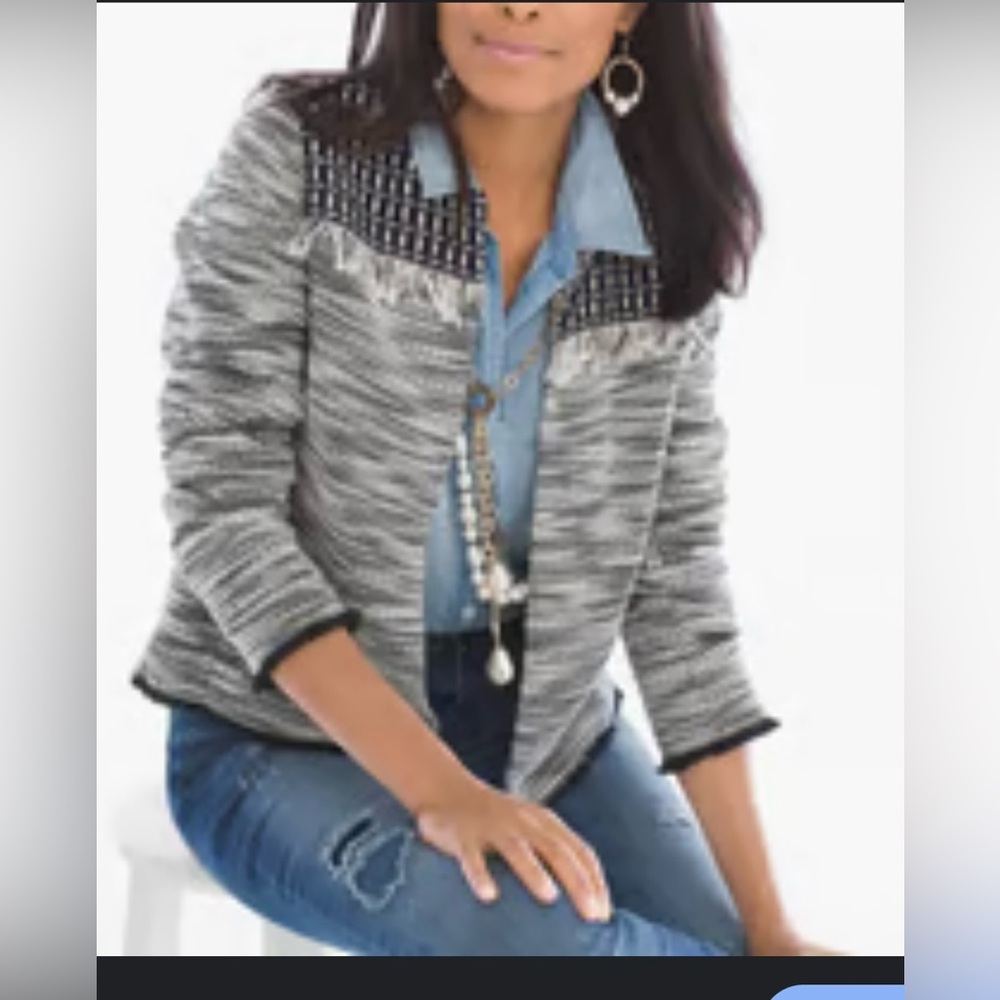 Chico’s Tweed Fringe Jacket Medium